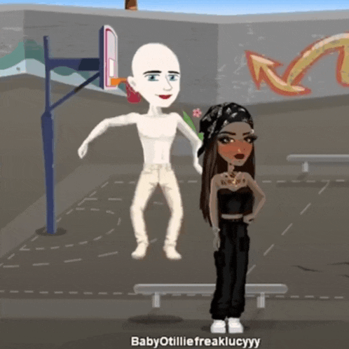 a cartoon of a man and a woman standing next to a basketball hoop with babyotillie freakucyy