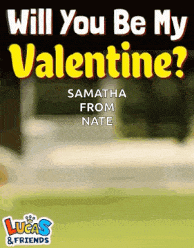 a lucas and friends valentine 's day card with a blurred background