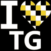 a black and white checkered heart with the words i love tg