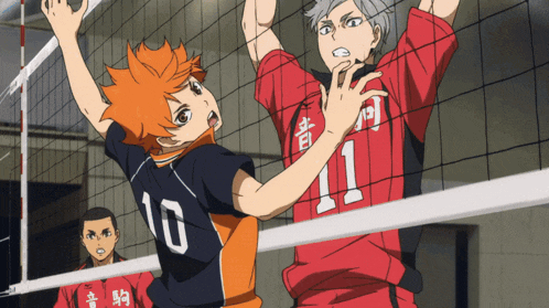 a volleyball player with the number 10 on his back is jumping in the air
