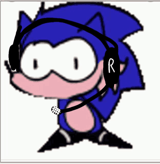 a cartoon drawing of sonic the hedgehog wearing headphones