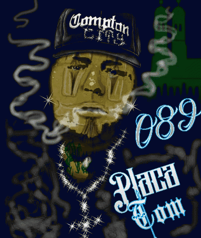 a drawing of a man in a compton city hat