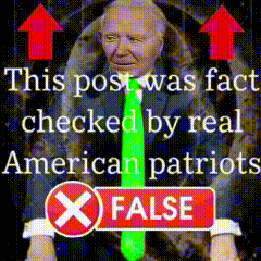 a picture of joe biden with arrows pointing up and a sign that says " this post was fact checked by real american patriots "