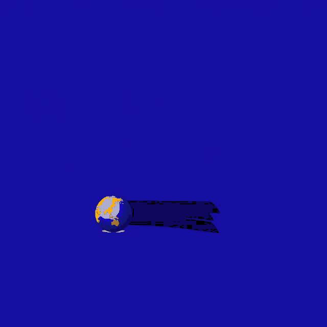 a blue background with a yellow rectangle and a blue globe
