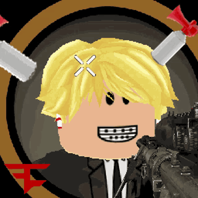 a pixel art of a man in a suit and tie holding a rifle