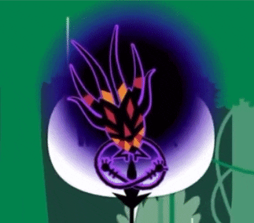 a cartoon drawing of a flower with a face on it