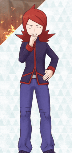 a cartoon character with red hair covering his mouth