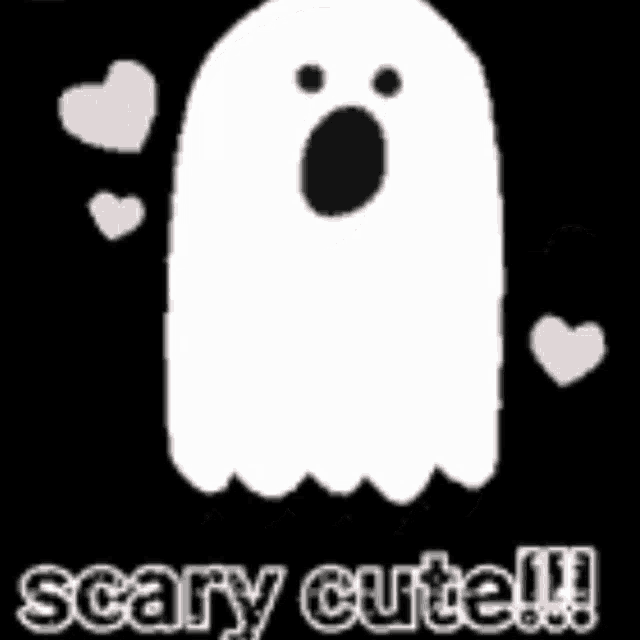 a ghost with hearts around it and the words scary cute