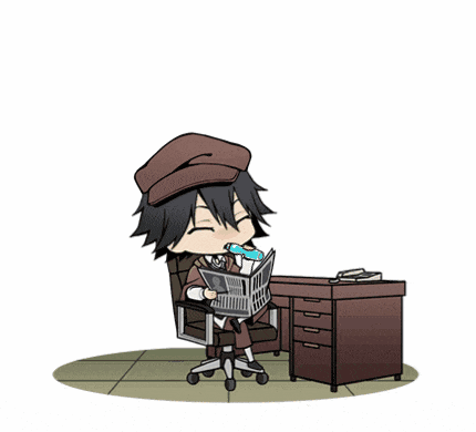 a cartoon of a man reading a newspaper with potato sticks and a box of potato sticks above him