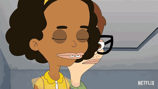 a cartoon of a girl with her eyes closed and a netflix logo on the bottom