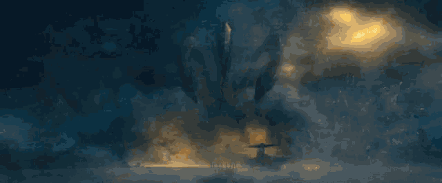 a large monster is coming out of the water with a lot of smoke coming out of it