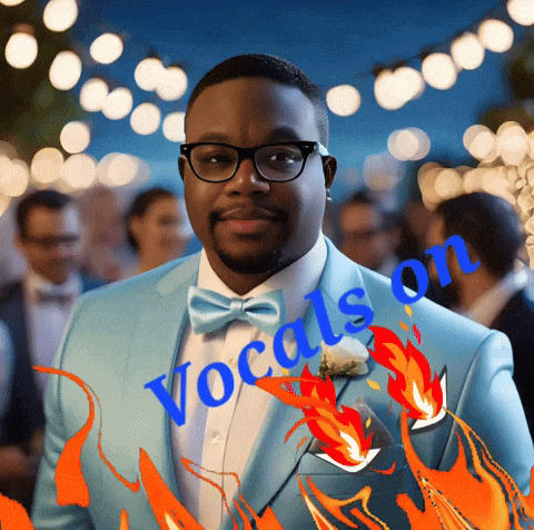 a man in a blue suit with the words vocals on written on it