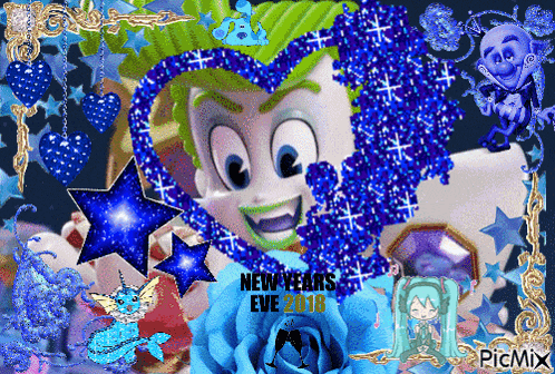 a new year 's eve greeting card with a cartoon character