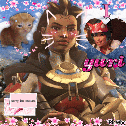 a picture of a woman with a kitten and the word yuri on the bottom