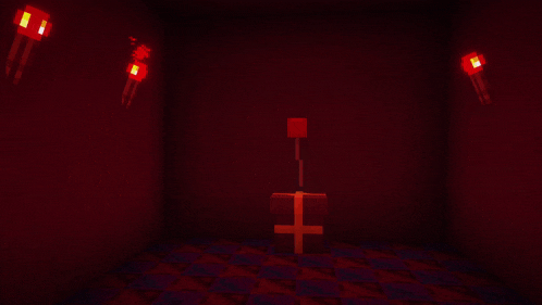 a minecraft room with a treasure chest in the middle of it
