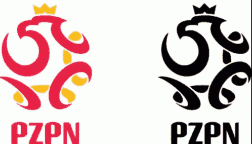 a red and yellow logo for pzpn is next to a black and white logo
