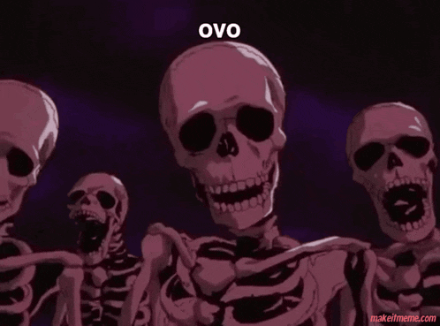 a group of skeletons standing next to each other with ovo written on the top