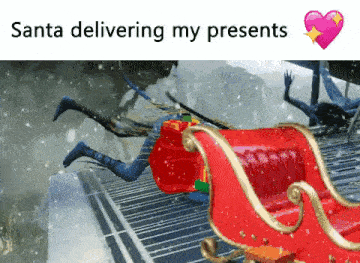 a picture of santa delivering presents with a heart in the corner