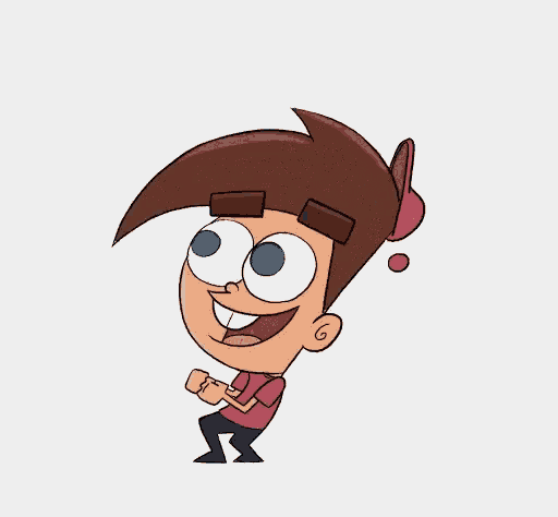 a cartoon character is jumping in the air and smiling .