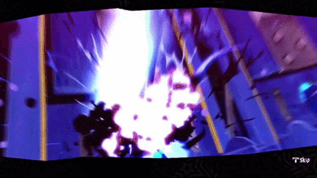 a screen shot of a video game with a purple background