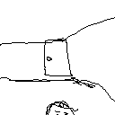 a black and white drawing of a stick figure standing in front of a door .