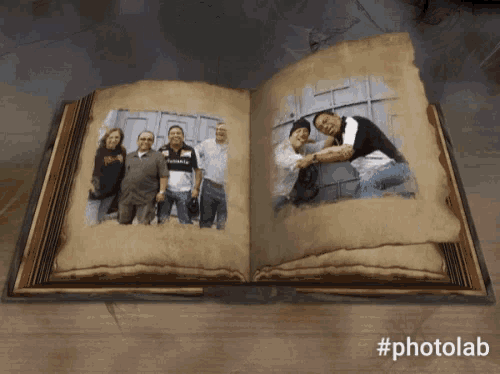 an open book with a picture of a group of people and the hashtag photolab