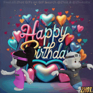 a happy birthday gif with a girl and monkey