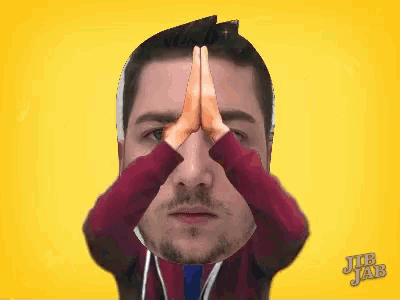 a cartoon of a man with his hands on his face and the words jib jab below