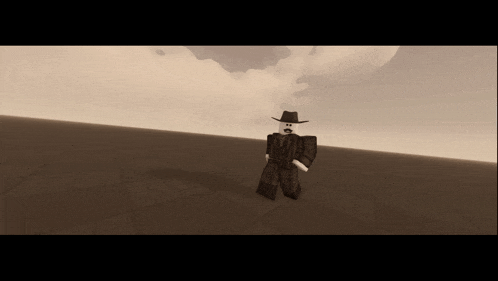 a roblox character in a suit and hat is standing in a field