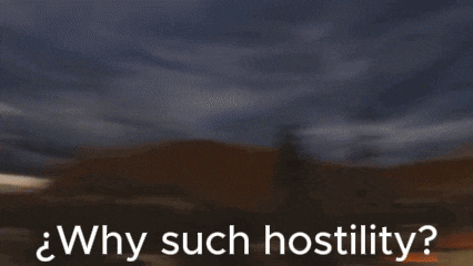 a blurry picture with the words " why such hostility " at the bottom