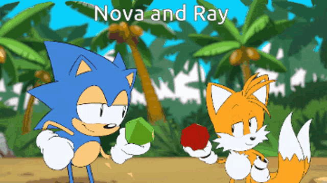 a cartoon of sonic the hedgehog and tails the fox standing next to each other