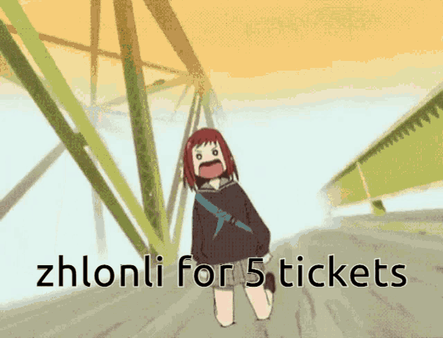a cartoon of a girl with the words zhlonli for 5 tickets written below her