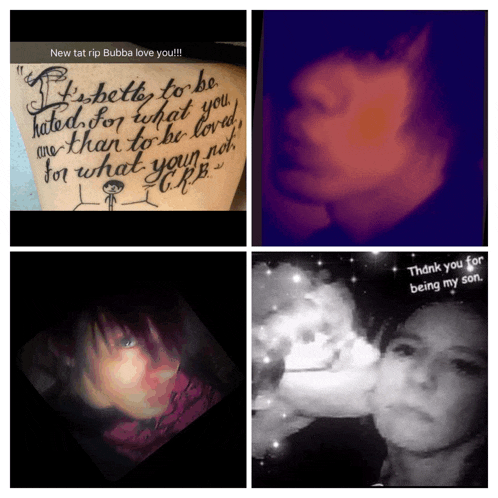 a collage of photos including one that says new tat rip bubba love you