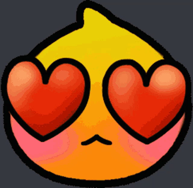 a yellow and orange cartoon character with hearts in his eyes