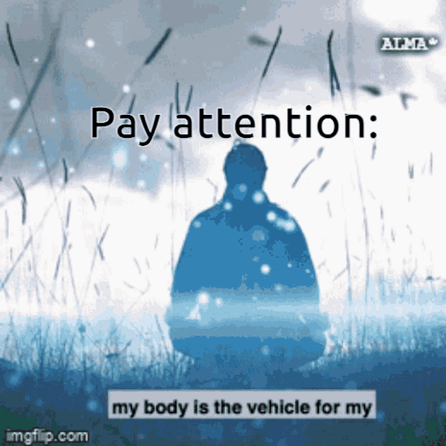 a picture of a man in a field with the words pay attention