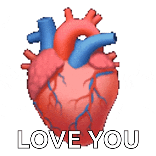 an animated image of a heart with the words love you below it