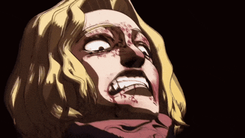 a cartoon drawing of a woman with a bloody face