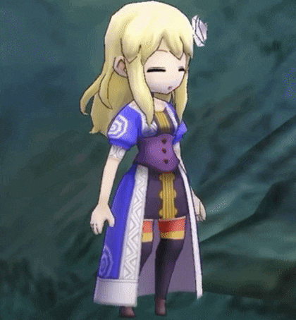 a cartoon girl with blonde hair and a flower in her hair is standing in a dark room .