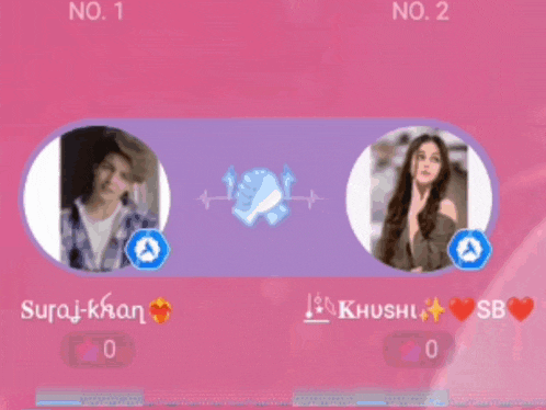 a man and a woman are on a pink background with the number 1 and 2 visible