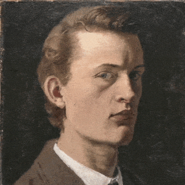 a painting of a man 's face with a white shirt and tie