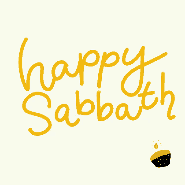 a happy sabbath greeting card with a cake