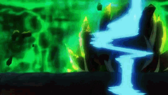 a blue lightning bolt is coming out of the ground