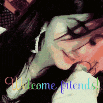 a woman covering her face with her hand and the words welcome friends
