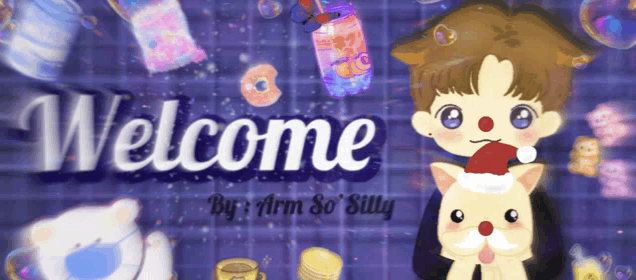 a welcome sign with a cartoon character and a cat
