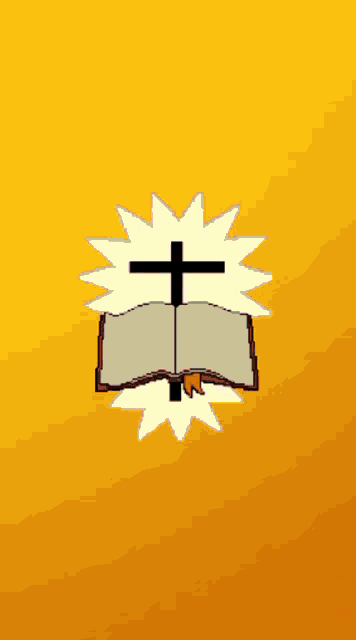 a drawing of an open bible with a cross in the middle