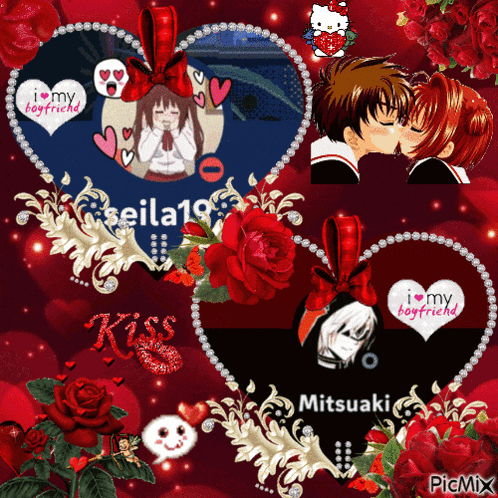 a collage of hearts with the words i love my boyfriend and kiss on them