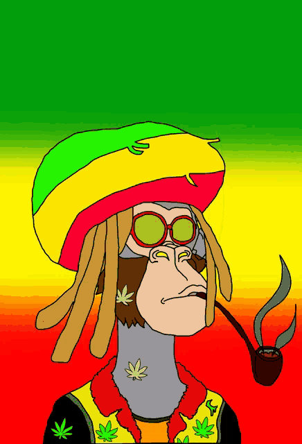 a cartoon of a monkey wearing a rasta hat