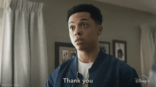 a young man says thank you in a disney + advertisement