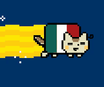 a pixel art of a cat with an italian flag on its back