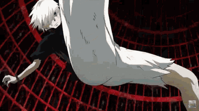 a drawing of a person with a white tail and the word tokyo ghoul on it